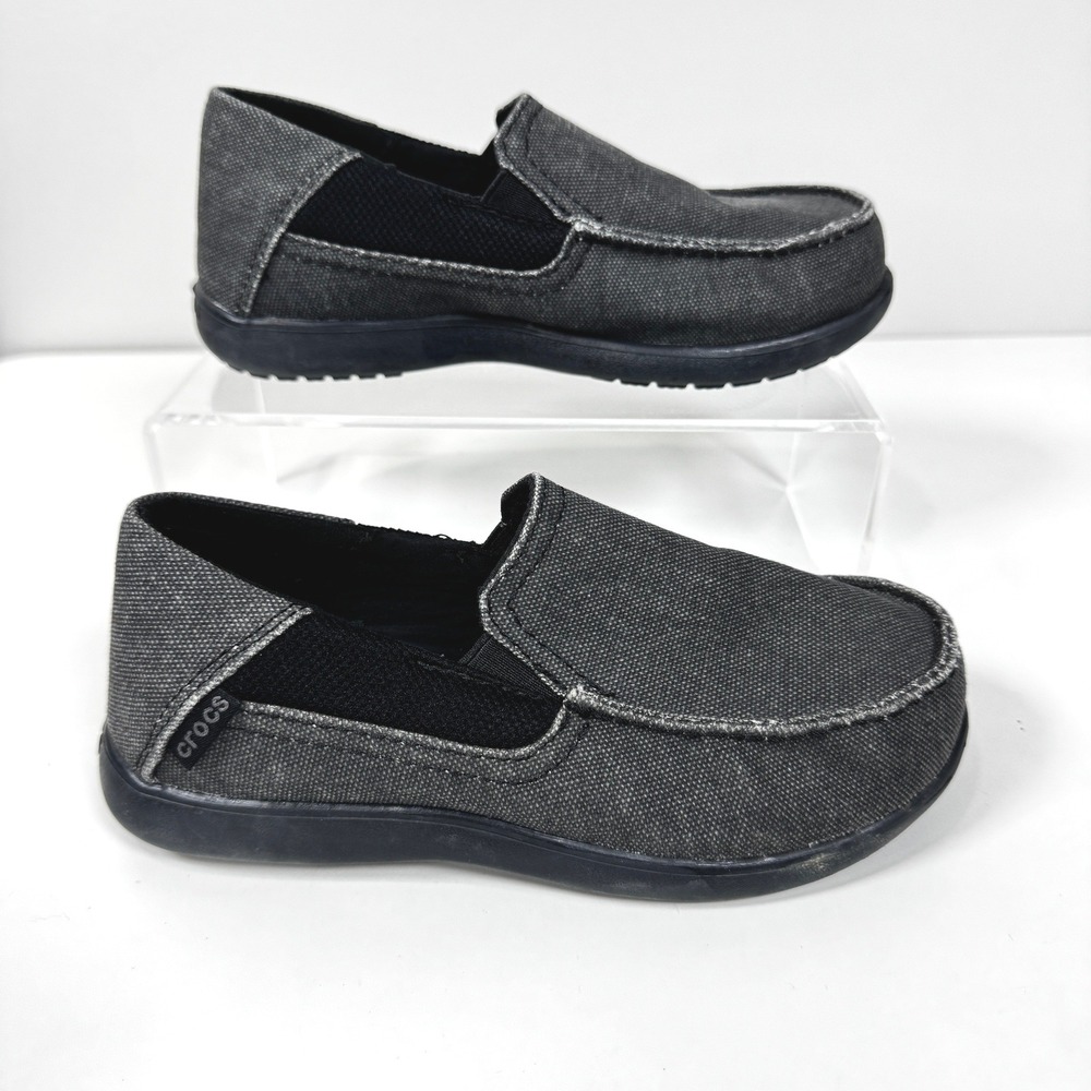 Crocs Santa Cruz Boys Charcoal Gray Canvas Slip On Loafers Size J1